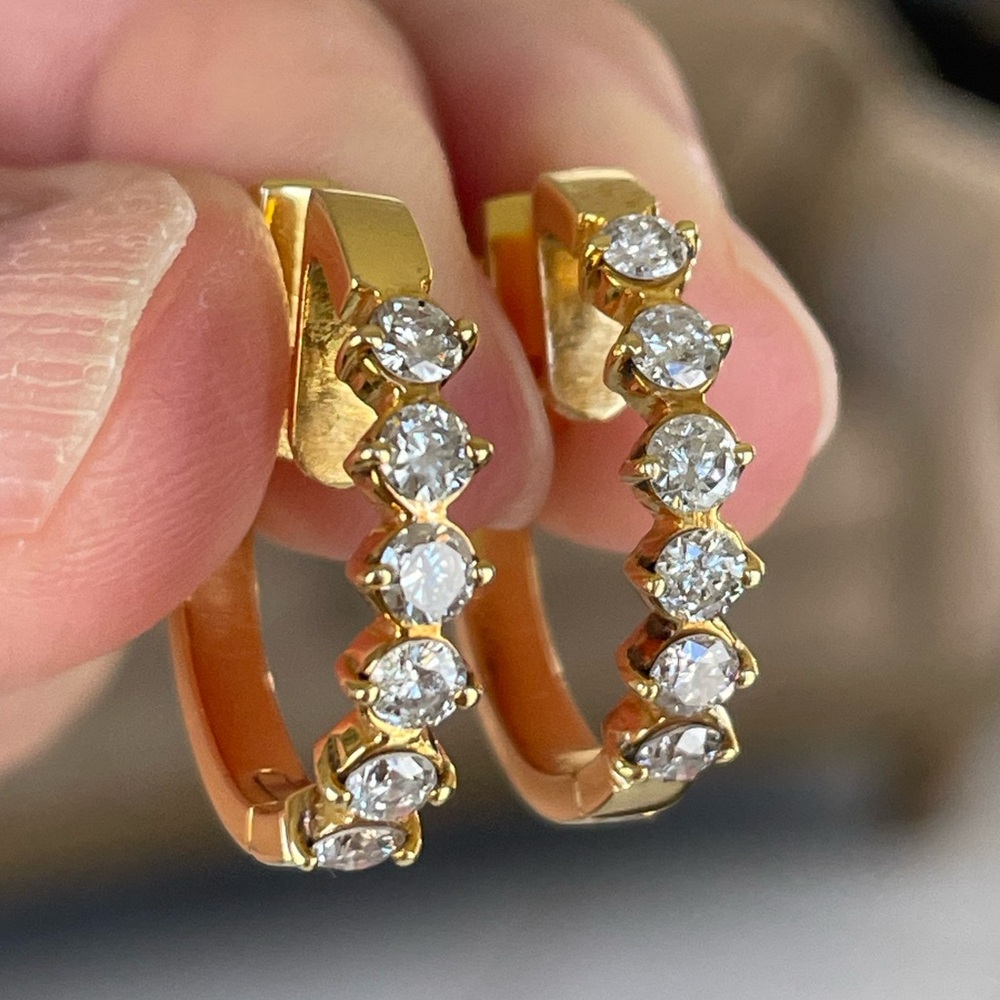 14k 0.91 CTW Diamond Hoop Earrings
